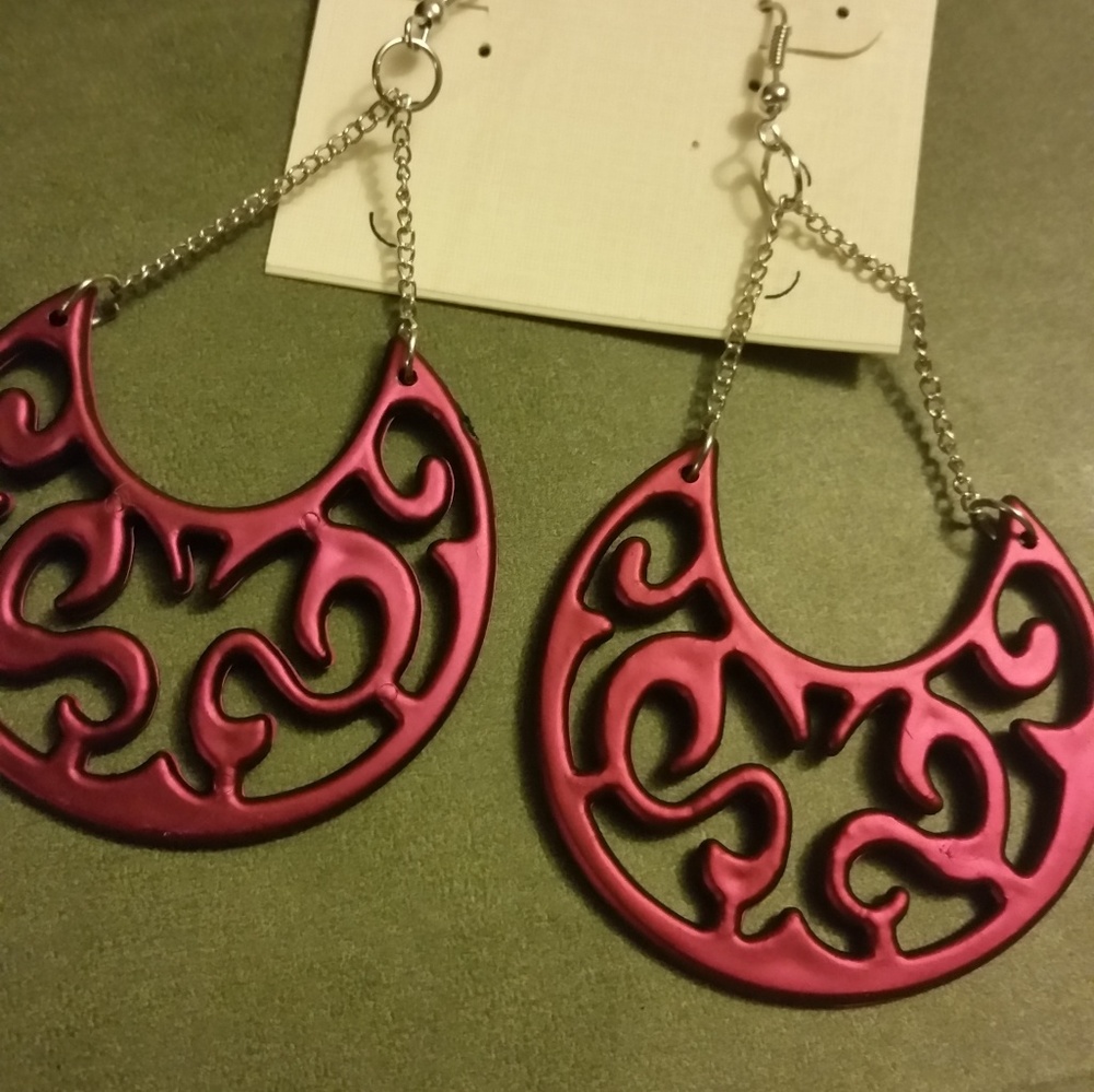Mosaic Burgundy Dangles light Resin Filigree Earring